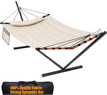 Load image into Gallery viewer, Large Camping Hammock w/ Stand - 55&quot; x 79&quot;, Hardwood Bar, Nylon Rope