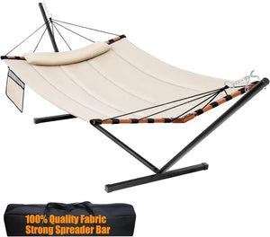 Large Camping Hammock w/ Stand - 55" x 79", Hardwood Bar, Nylon Rope