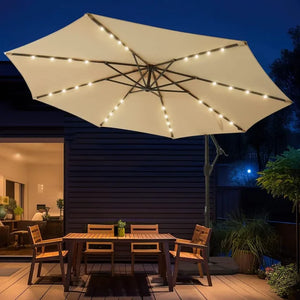 Deluxe 10ft Solar LED Offset Hanging Patio Umbrella - For Lawn, Garden, Poolside