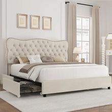 Load image into Gallery viewer, &quot;Upholstered Platform Bed Frame with 4 Storage Drawers, Heavy Duty Wood Slats