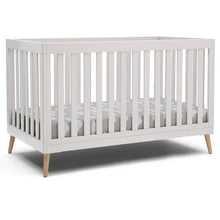 Load image into Gallery viewer, 4-in-1 Convertible Baby Crib, White Children Crib with Natural Wood Legs