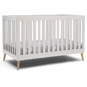 4-in-1 Convertible Baby Crib, White Children Crib with Natural Wood Legs