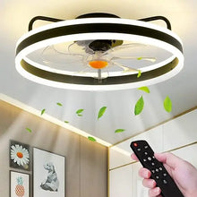 Load image into Gallery viewer, Modern Flush Mount Ceiling Fan w/Light | 15&quot; RGB Dimmable LED, Low Profile