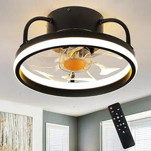 Load image into Gallery viewer, Modern Flush Mount Ceiling Fan w/Light | 15&quot; RGB Dimmable LED, Low Profile