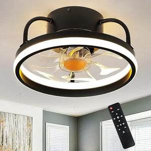 Modern Flush Mount Ceiling Fan w/Light | 15" RGB Dimmable LED, Low Profile