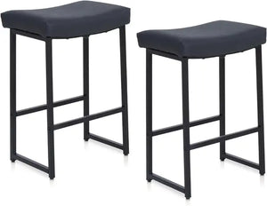 "Set of 4 Modern PU Leather Bar Stools with Tufted Back & Metal Legs - Kitchen & Dining