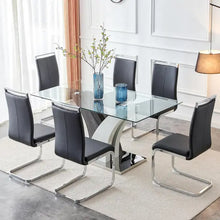 Load image into Gallery viewer, &quot;Modern 63&quot; Dining Table Set with 6 PU Leather Chairs &amp; Rectangular Glass Top