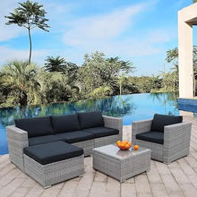 Load image into Gallery viewer, &quot;Modern PE Rattan Outdoor Sofa Set with Glass Coffee Table – Stylish Garden Sectional