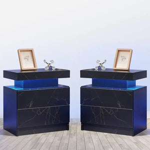 "Modern Nightstand with 2 Drawers & LED Light – Stylish Bedside Table for Bedroom