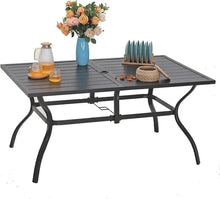 Load image into Gallery viewer, Rectangular Outdoor Patio Table, Black Steel Slatted Weather-Resistant Design