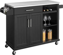 Load image into Gallery viewer, Kitchen Cart with Stainless Steel Top, Storage Cabinet, Drawer &amp; Open Shelves