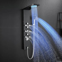 Load image into Gallery viewer, 4-in-1 LED Lights Stainless Steel Shower Panel with LED Rainfall Shower Head, Shower Panel Tower System