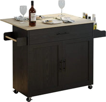 Load image into Gallery viewer, Kitchen Cart - Rolling Island Table on Wheels with Drop Leaf, Storage Cabinet, Drawer