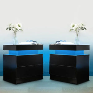 "Modern Nightstand with 2 Drawers & LED Light – Stylish Bedside Table for Bedroom