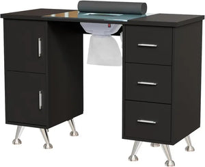 Nail Desk Workstation - Manicure Table with Glass Top, Wrist Rest, for Nail Salon Decor and Supplies