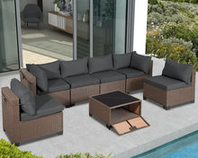 Load image into Gallery viewer, All-Weather 7-Piece Wicker Patio Sofa Set | Thickened Cushions, Glass Table