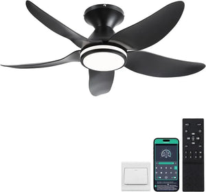 Smart Ceiling Fan with Lights - 38" Low Profile, Remote/App, Dimmable White + RGB