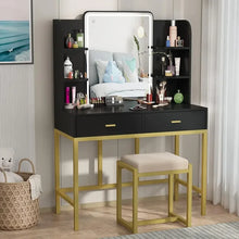 Load image into Gallery viewer, &quot;Illuminated Mirror Dressing Table with Storage Shelves &amp; 5 Drawers – Large Bedroom Dresser