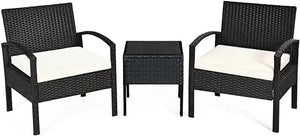 "Stylish 3-Piece Outdoor Sofa Set with Cushioned Chairs & End Table - Black