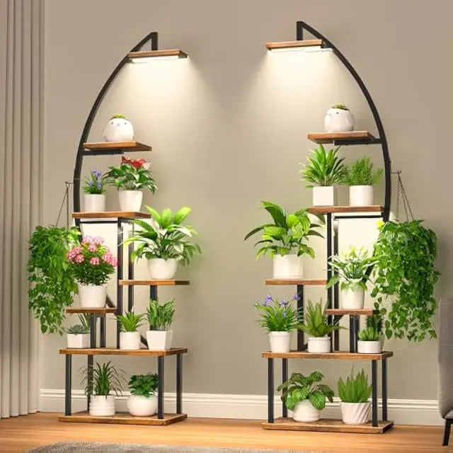 Indoor Plant Shelf with Grow Light, Half-Moon 7-Tier Metal Plant Stand