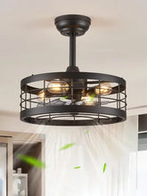 Load image into Gallery viewer, Farmhouse Ceiling Fan Light - 16.5&quot; Black Caged, Industrial Bladeless