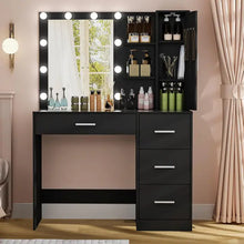 Load image into Gallery viewer, Makeup Vanity with Lights, Vanity Table Set with Mirror, 4 Drawers &amp; Cabinet