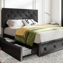 Load image into Gallery viewer, &quot;Queen Upholstered Platform Bed Frame w/ 4 Storage Drawers &amp; Adjustable Headboard