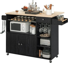 Load image into Gallery viewer, Rolling Kitchen Cart with Drop-Leaf and Wine Rack - Microwave Rack Serving Cart on Wheels with Drawer