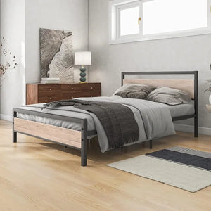 Queen Bed Frame with Wood Headboard - Heavy Duty Platform, No Box Spring