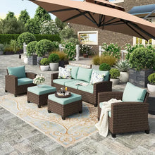 Load image into Gallery viewer, Outdoor 5-Piece Garden Sofa Set: 2 Chairs, 2 Ottomans, 3-Seat Sofa, Cushions