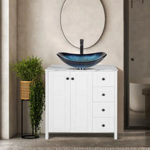 Load image into Gallery viewer, &quot;Elegant Bathroom Vanity Set: Marble Textured Countertop, Blue Glass Sink, 4 Drawers