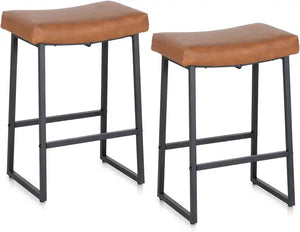 "Set of 4 Modern PU Leather Bar Stools with Tufted Back & Metal Legs - Kitchen & Dining