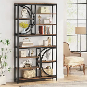 "Stylish 8-Shelf Bookcase, 77-Inch Tall Metal Frame Multi-Shelf Display Unit