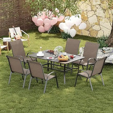 Load image into Gallery viewer, &quot;Outdoor Patio Dining Set: Square Metal Table w/ Umbrella Hole &amp; 6 Stackable Chairs