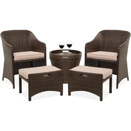"Outdoor Wicker Table & Chairs Set – Rattan Bistro Furniture with Storage for Backyard