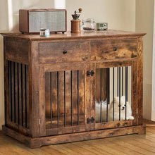 Load image into Gallery viewer, &quot;Stylish 44” Wooden Dog Crate Furniture with Drawers – Large Indoor Kennel for Big Dogs