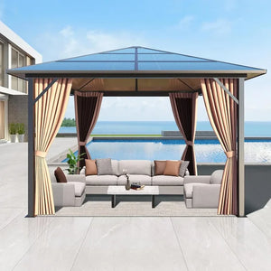 10'x10' Outdoor Gazebo with Roof, Breathable Mesh Sides, and Privacy Curtains