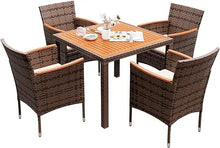 Load image into Gallery viewer, &quot;Outdoor Dining Table &amp; Chairs Set - Acacia Wood Top, Rattan Patio Furniture