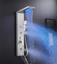 Load image into Gallery viewer, LED Shower Panel Tower, 5-in-1 System with Rainfall, Waterfall &amp; 3 Adjustable Body Jets