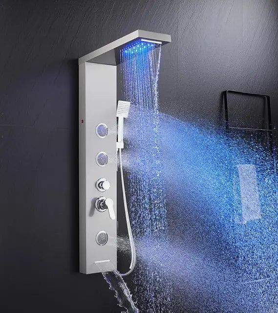 LED Shower Panel Tower, 5-in-1 System with Rainfall, Waterfall & 3 Adjustable Body Jets