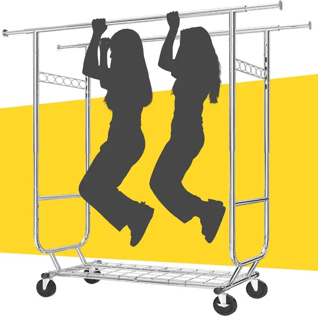 Clothing Rack on Wheels - 610LBS Capacity, Heavy Duty Rolling Garment Rack for Hanging Clothes