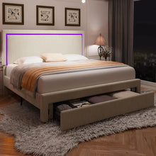 Load image into Gallery viewer, &quot;Queen Size Corduroy Bed Frame w/ LED Headboard &amp; Storage Drawers - Upholstered