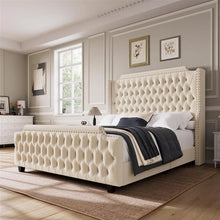 Load image into Gallery viewer, Luxurious Velvet Queen Bed Frame with 54&quot; Wingback Headboard and Button Tufted Footboard