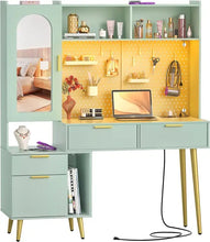 Load image into Gallery viewer, 48&quot; Vanity Table w/ Pegboard - Modern Bedroom Makeup Vanity, LED, Charging Port