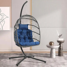 Load image into Gallery viewer, Hanging Egg Swing Chair with Stand - Egg Chair, Wicker, Cushioned Headrest