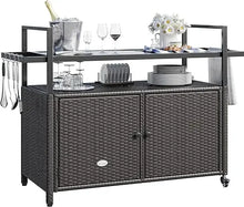 Load image into Gallery viewer, Outdoor Kitchen Trolley - Rolling Cart w/ Wheels, Black Glass Tabletop