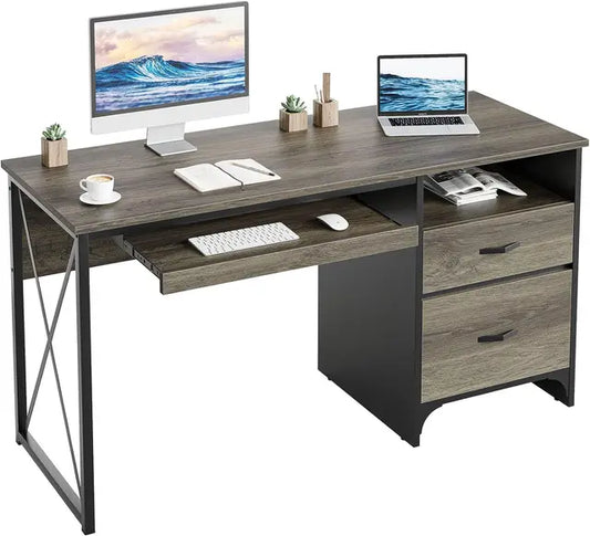 "Industrial Home Office Desk with Storage & Keyboard Tray – Executive Teacher’s Desk