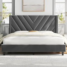 Load image into Gallery viewer, Bedroom Bed Frame - Queen Size, Upholstered Platform w/ Tufted Headboard