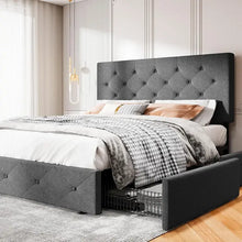 Load image into Gallery viewer, &quot;Queen Upholstered Platform Bed Frame w/ 4 Storage Drawers &amp; Adjustable Headboard