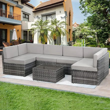 Load image into Gallery viewer, 5-Piece Rattan Wicker Outdoor Sectional Furniture Set - Cushions, Tea Table